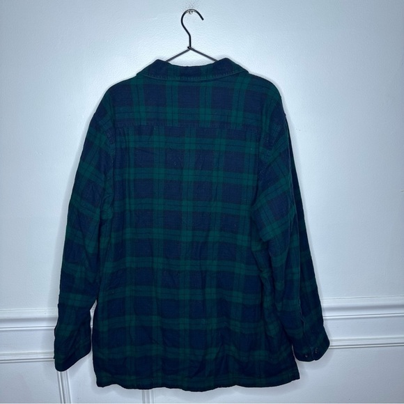 L.L. Bean Fleece Lined Flannel Shirt Jacket 250393 Men’s Large Blue Green Black - Picture 4 of 7